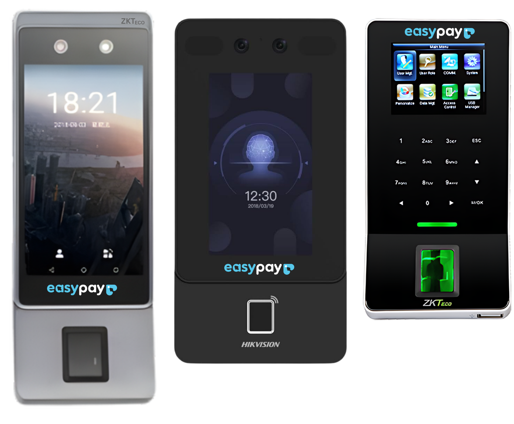 EasyPay biometric clock-in devices &mdash; fingerprint and face recognition